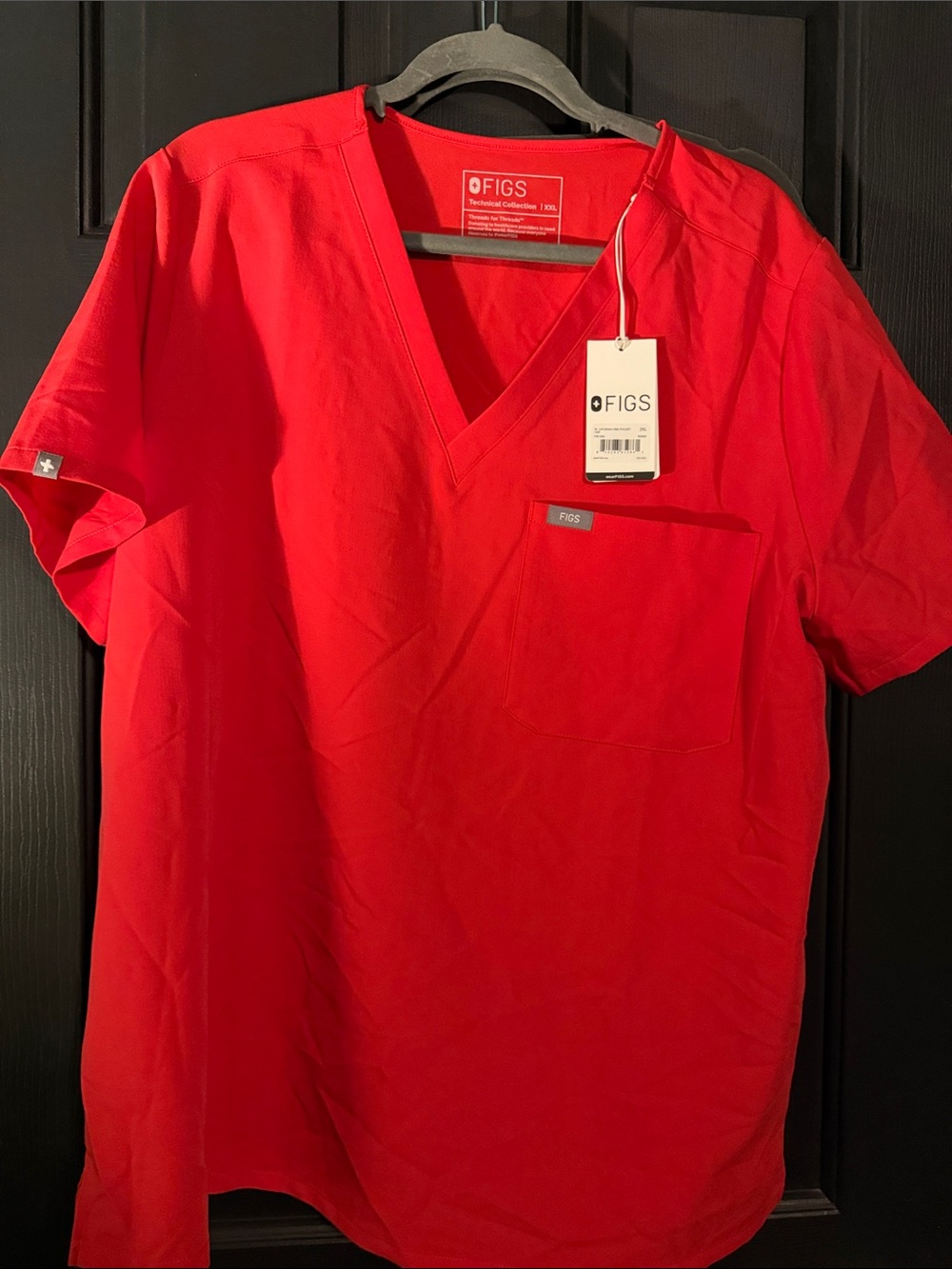 FIGS Women's Short Sleeve V-Neck Scrub Top in Red
